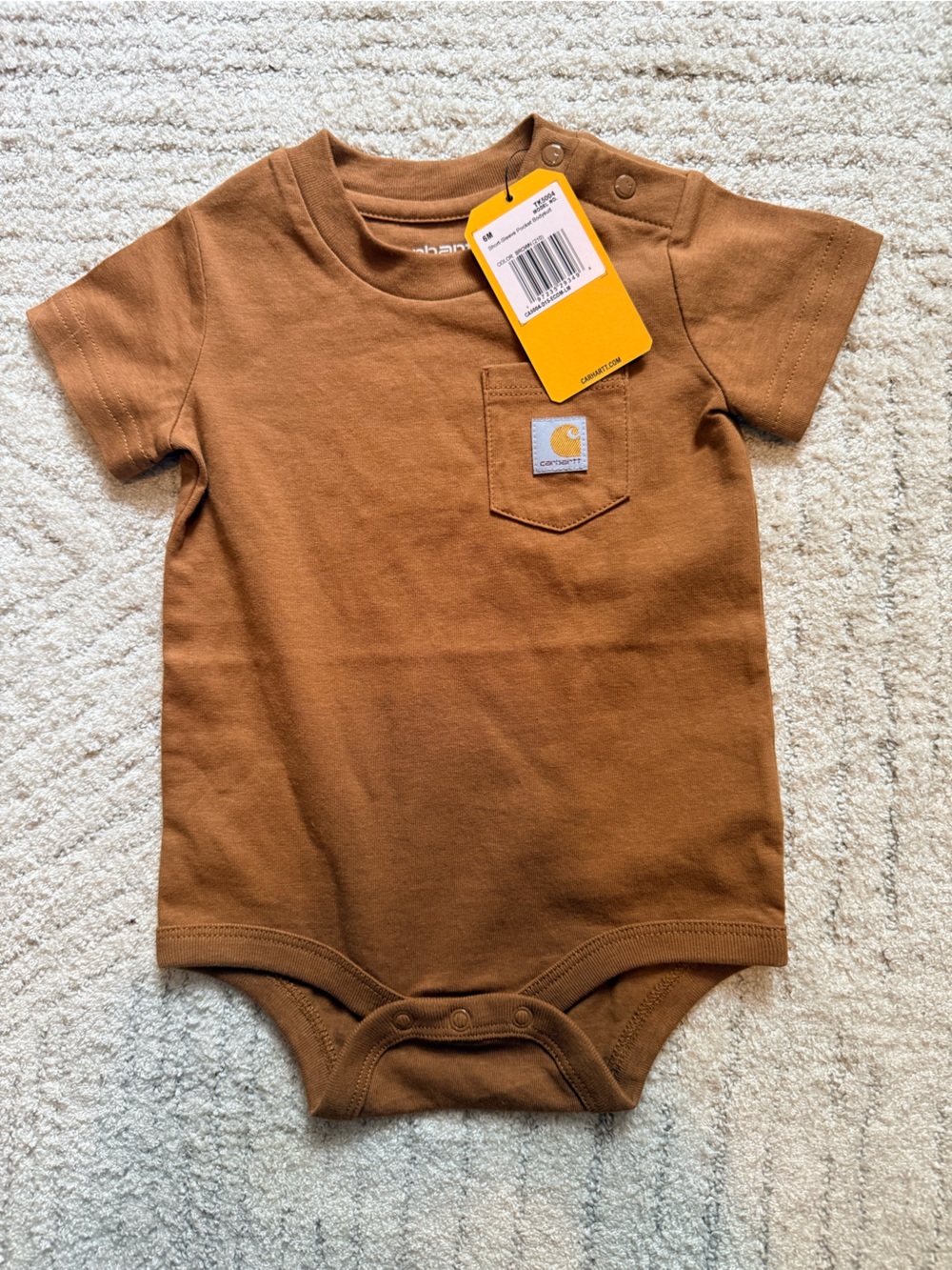 Carhartt Rust Brown Short Sleeve Baby Bodysuit with Pocket